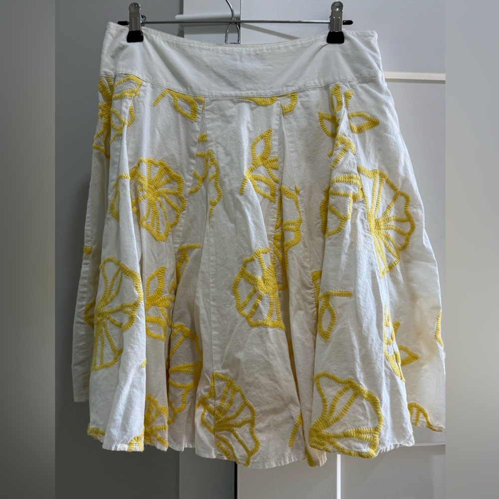 INC International Concepts Floral Embroidered Skirt A-Line White Yellow 8